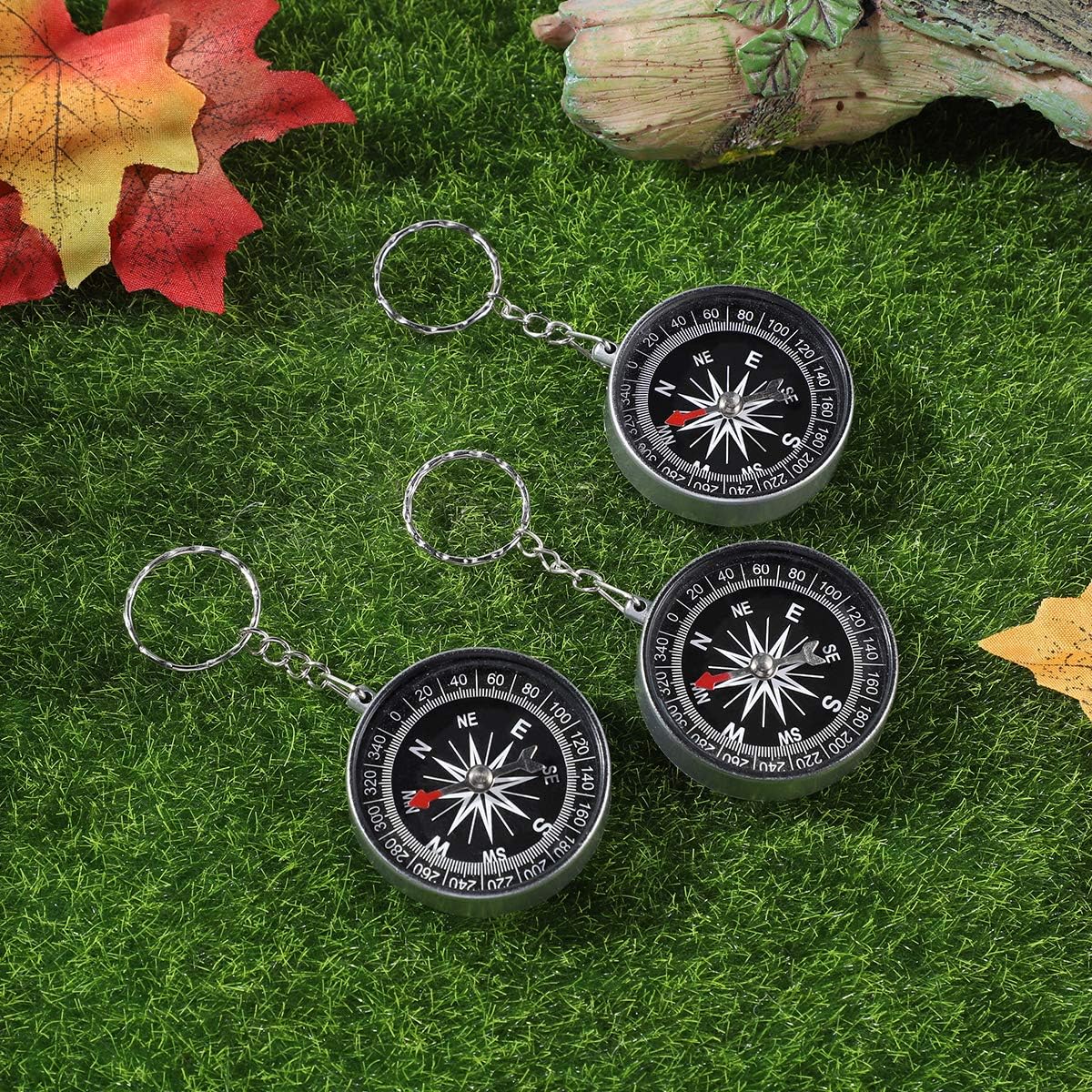 Toyvian 12Pcs Alloy Compass Keychain - Silver Pirate Themed Travel Keychain