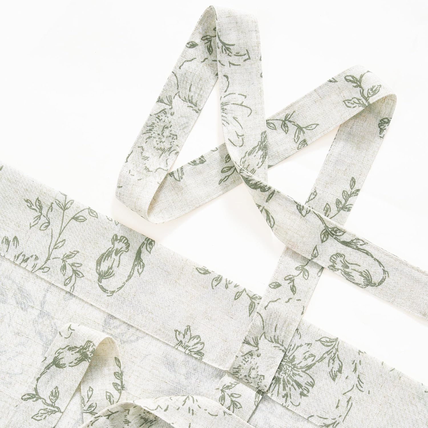 Jinchan Tie Up Valance Floral Linen 54 Inch Sage Green on Beige