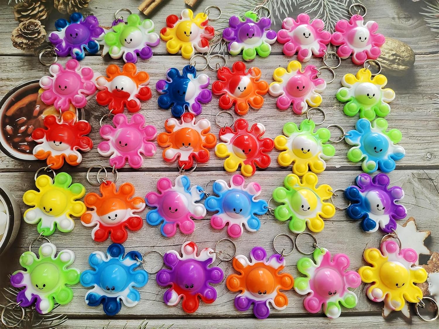 30 Pack Bulk Octopus Mini Pop Keychain Fidget Toy
