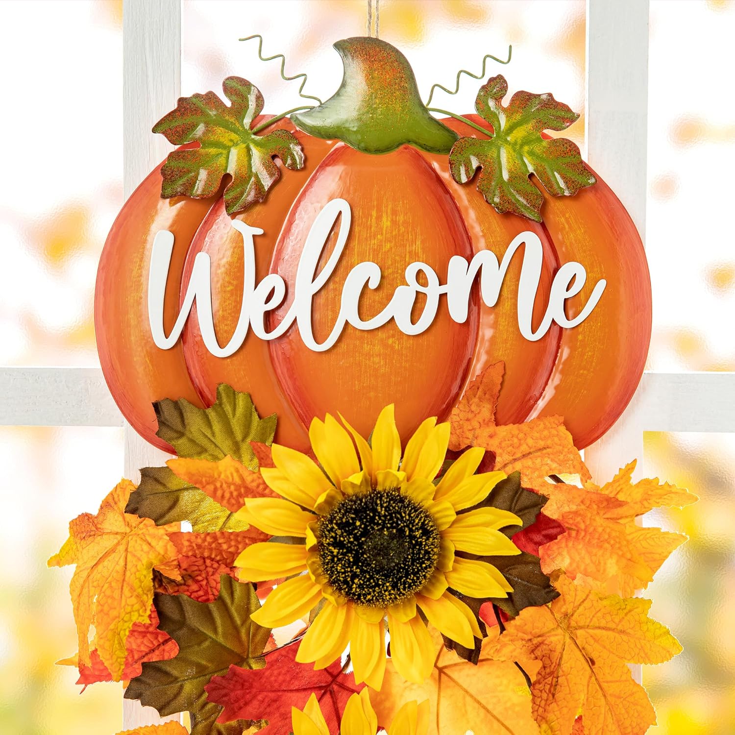 Glitzhome 225 Inch Fall Metal Pumpkin Sunflower Wall Decor