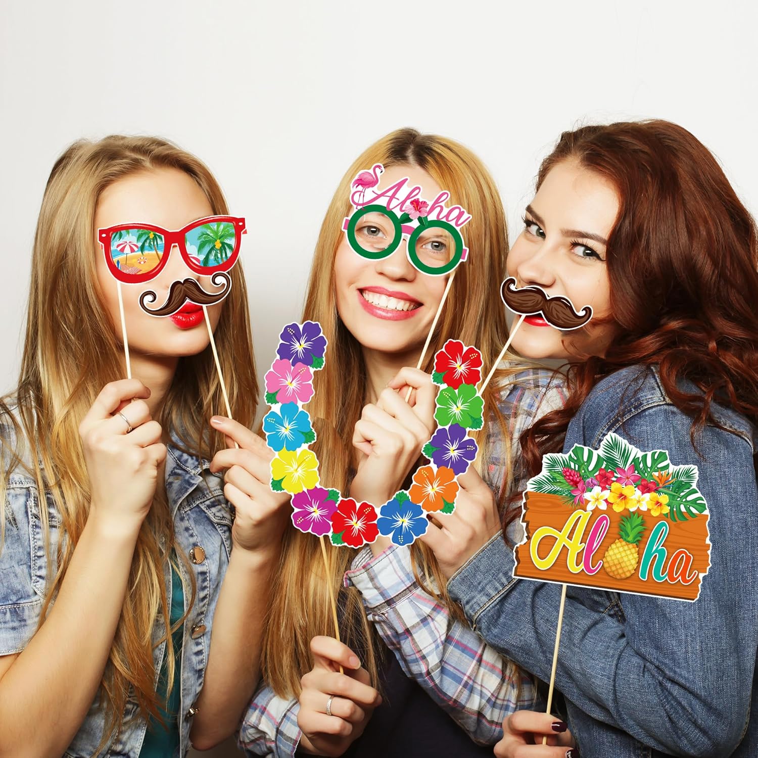 48PCS Hawaiian Tiki Photo Booth Props Set