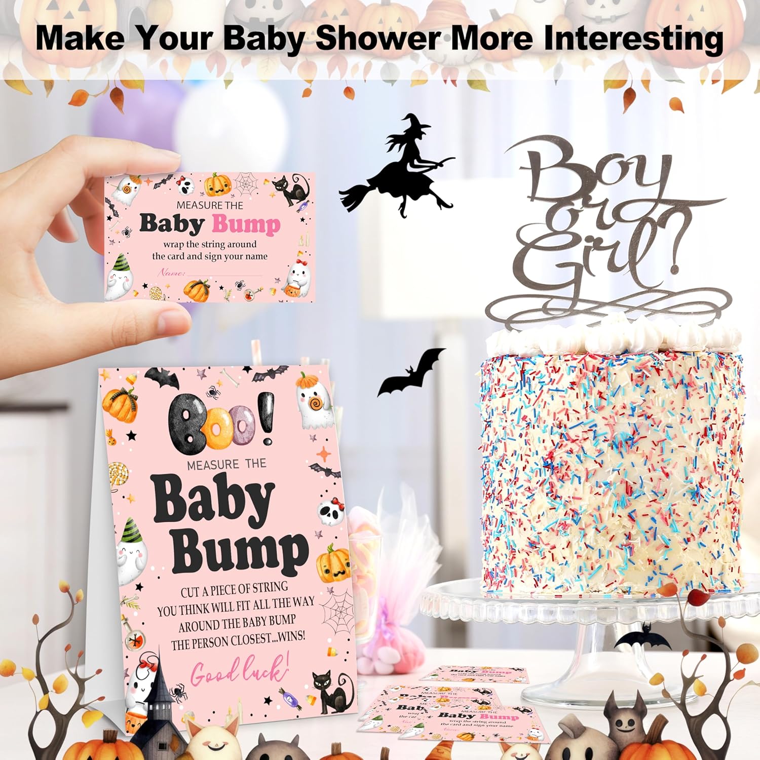 Halloween Baby Shower Games with Bump Sign and Guessing Cards