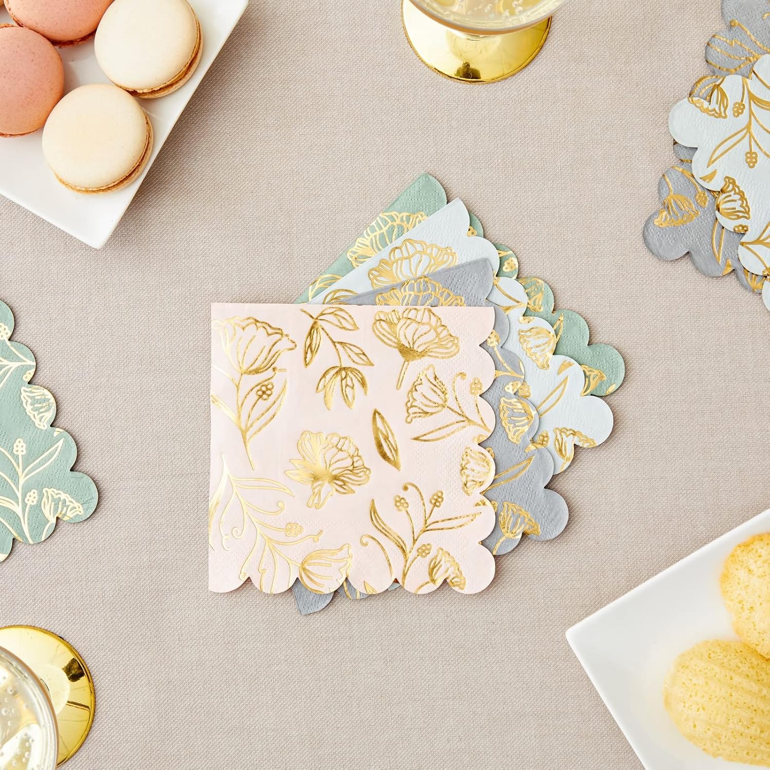 Cocktail Napkins Gold Foil Scalloped Edge 100 Pack