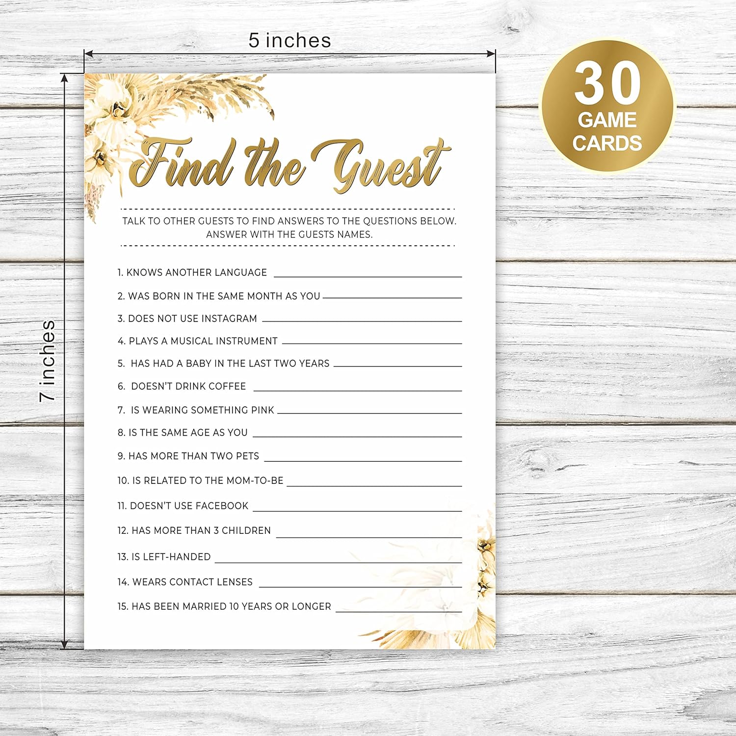 Boho Pampas Grass Baby Shower Game Cards