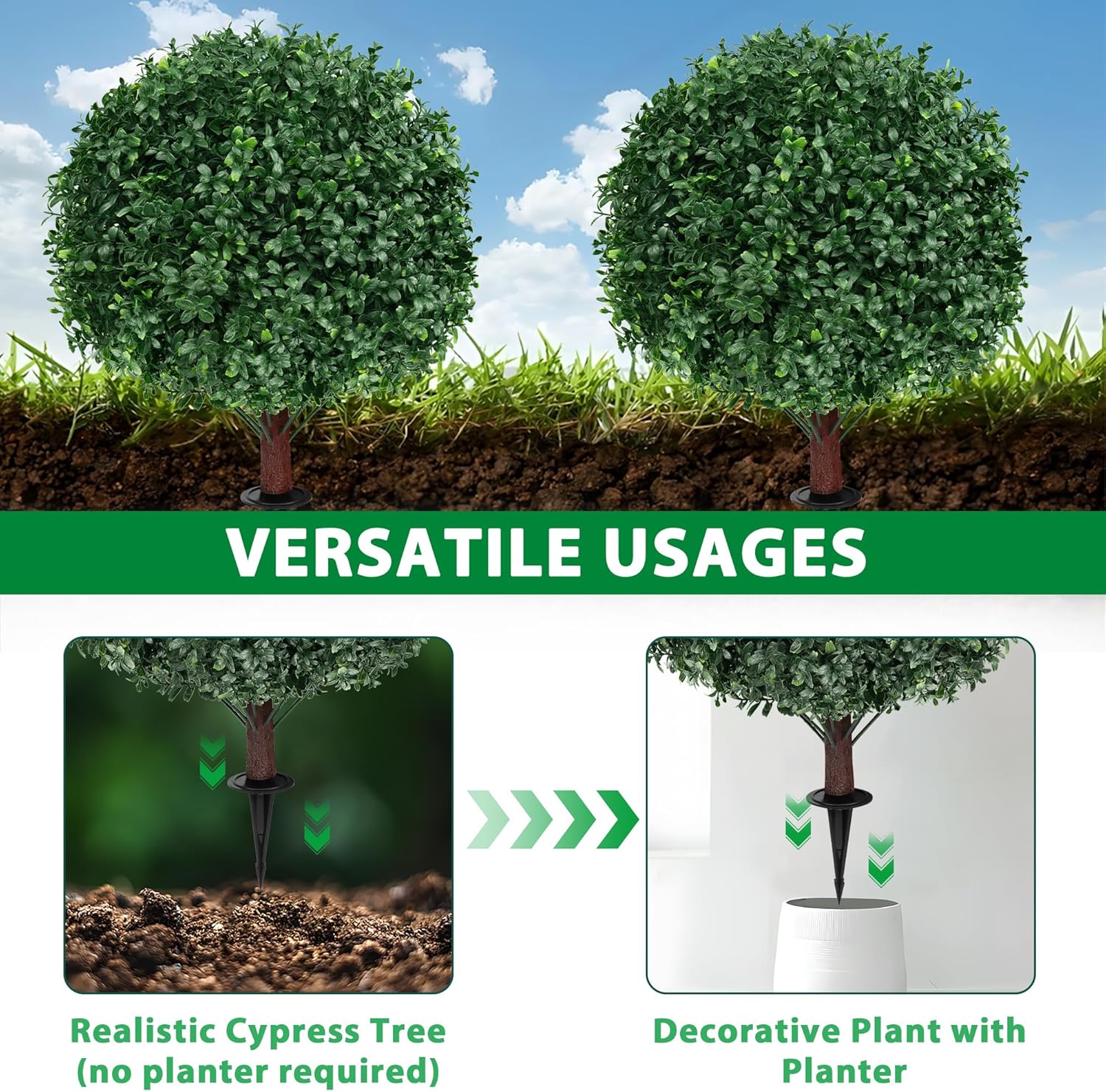 Grooy Artificial Boxwood Topiary Ball Tree Set of 2
