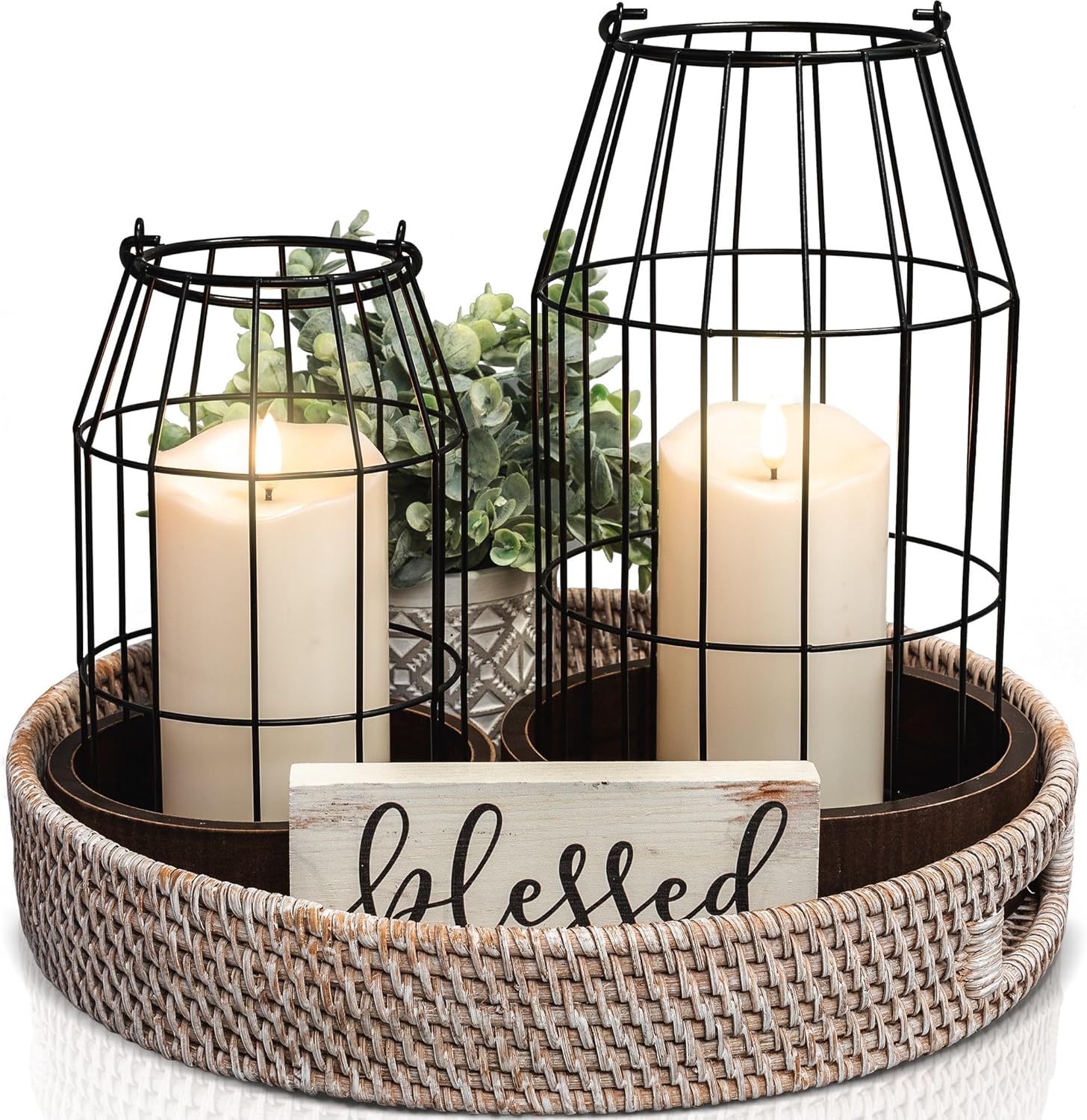 KIBAGA Rustic Decorative Lantern Set of 2