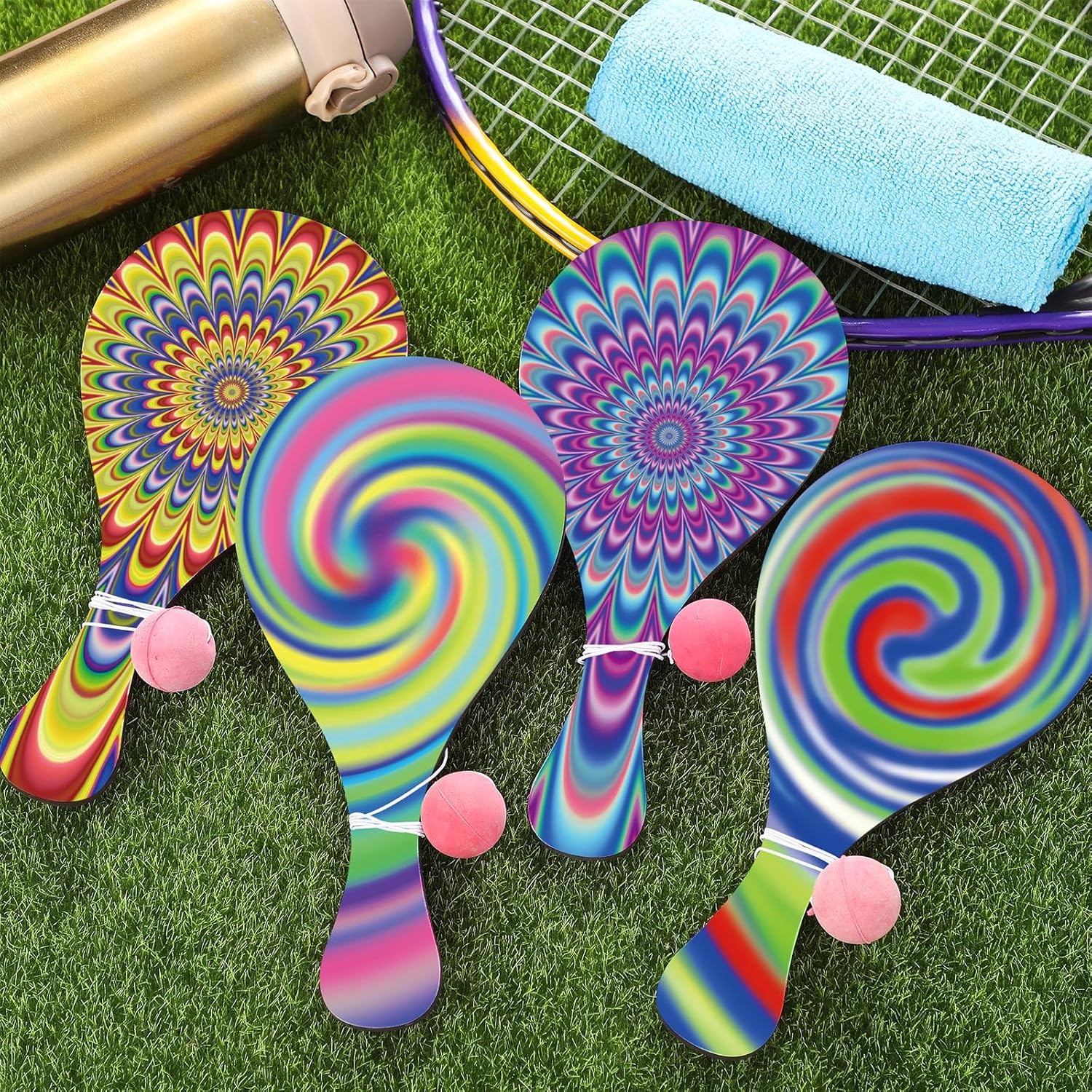 VioraWhite 36 Pcs Psychedelic Paddle Ball Set
