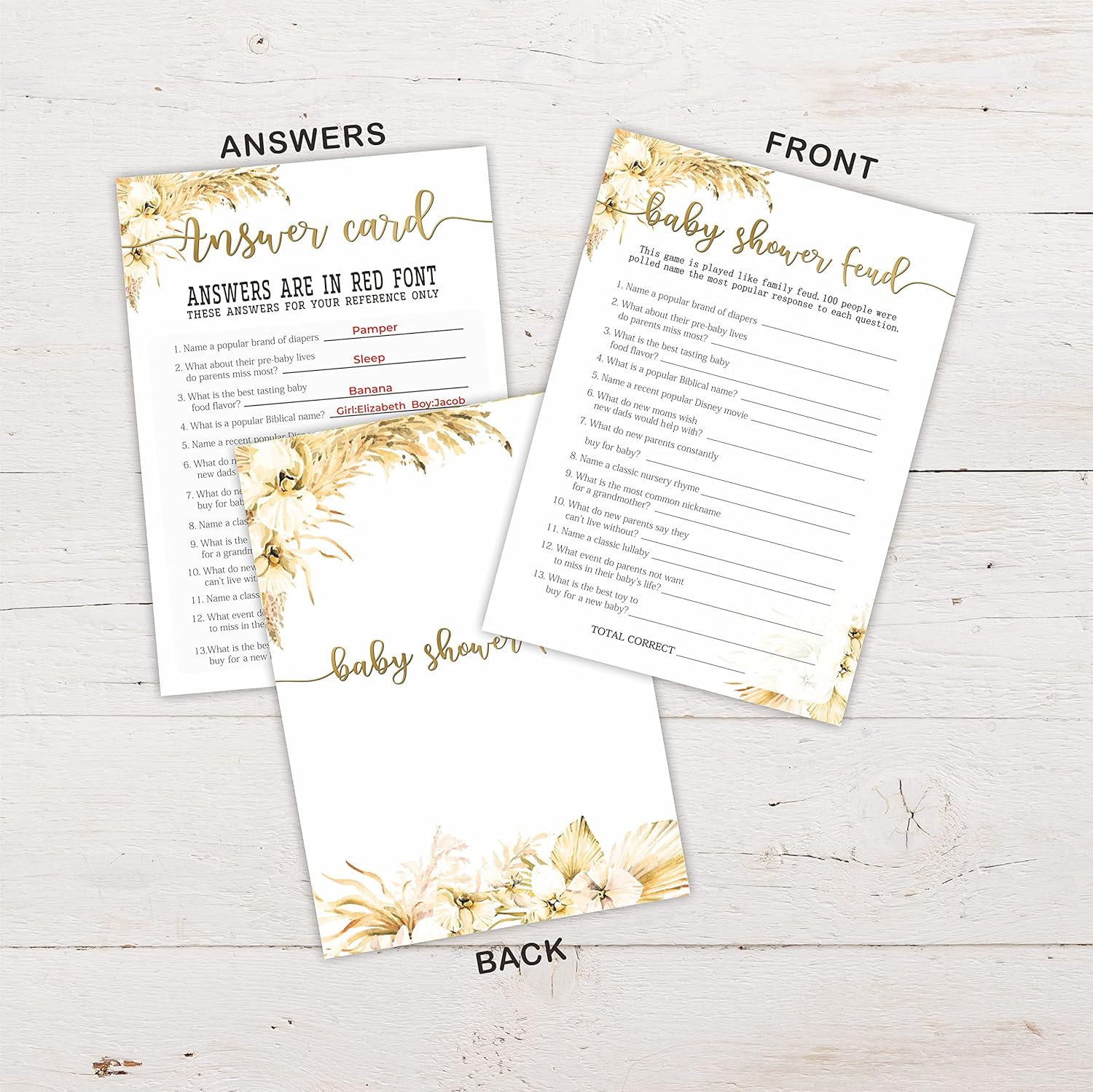 Boho Pampas Grass Baby Shower Game Cards 1