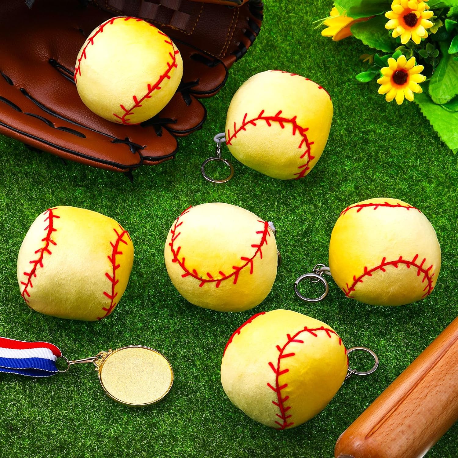 12 Pcs Plush Softball Keychains 43 Inch Team Spirit Keyrings