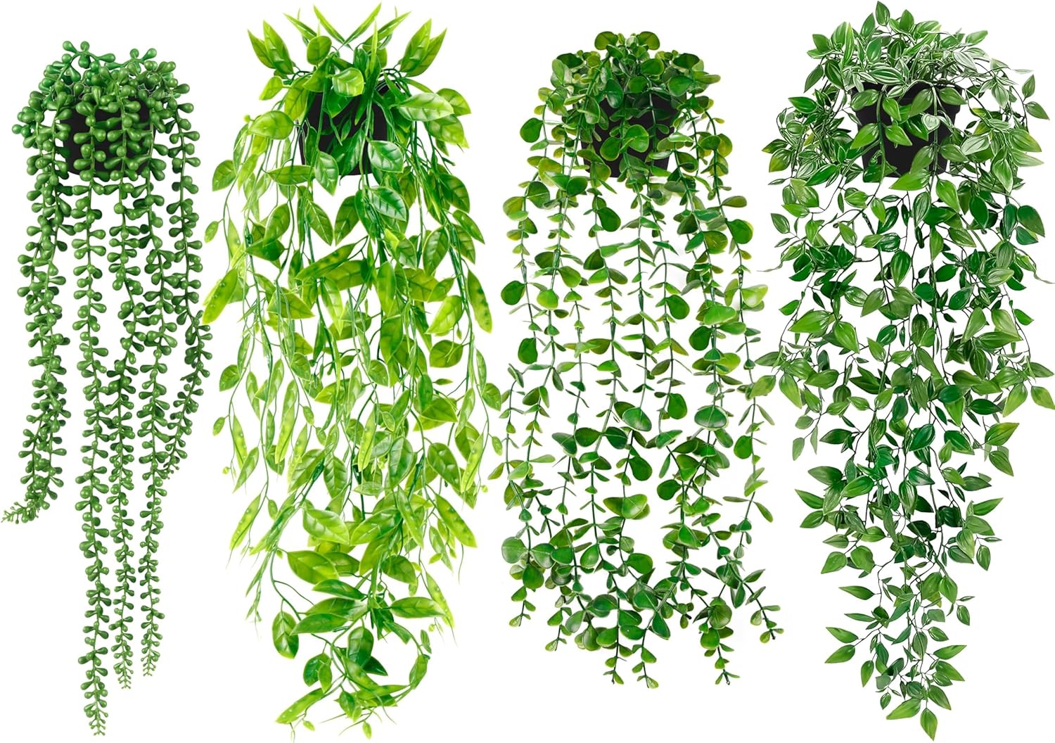 Palonu 4 Pack Artificial Hanging Plants with Black Pots
