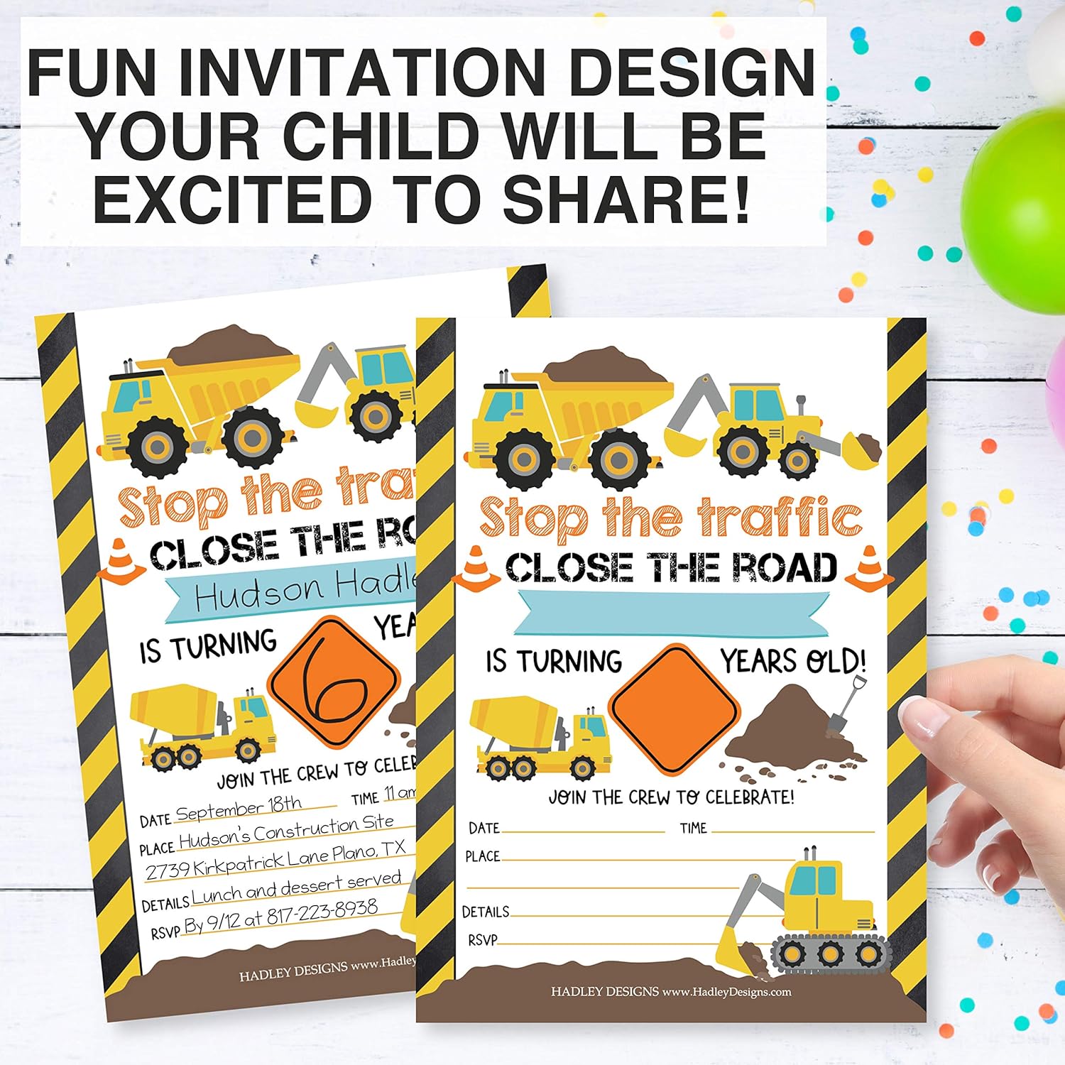 Hadley Designs Construction Birthday Invitations Set of 25