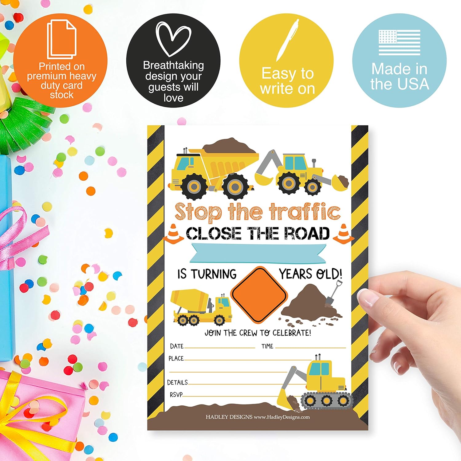 Hadley Designs Construction Birthday Invitations Set of 25