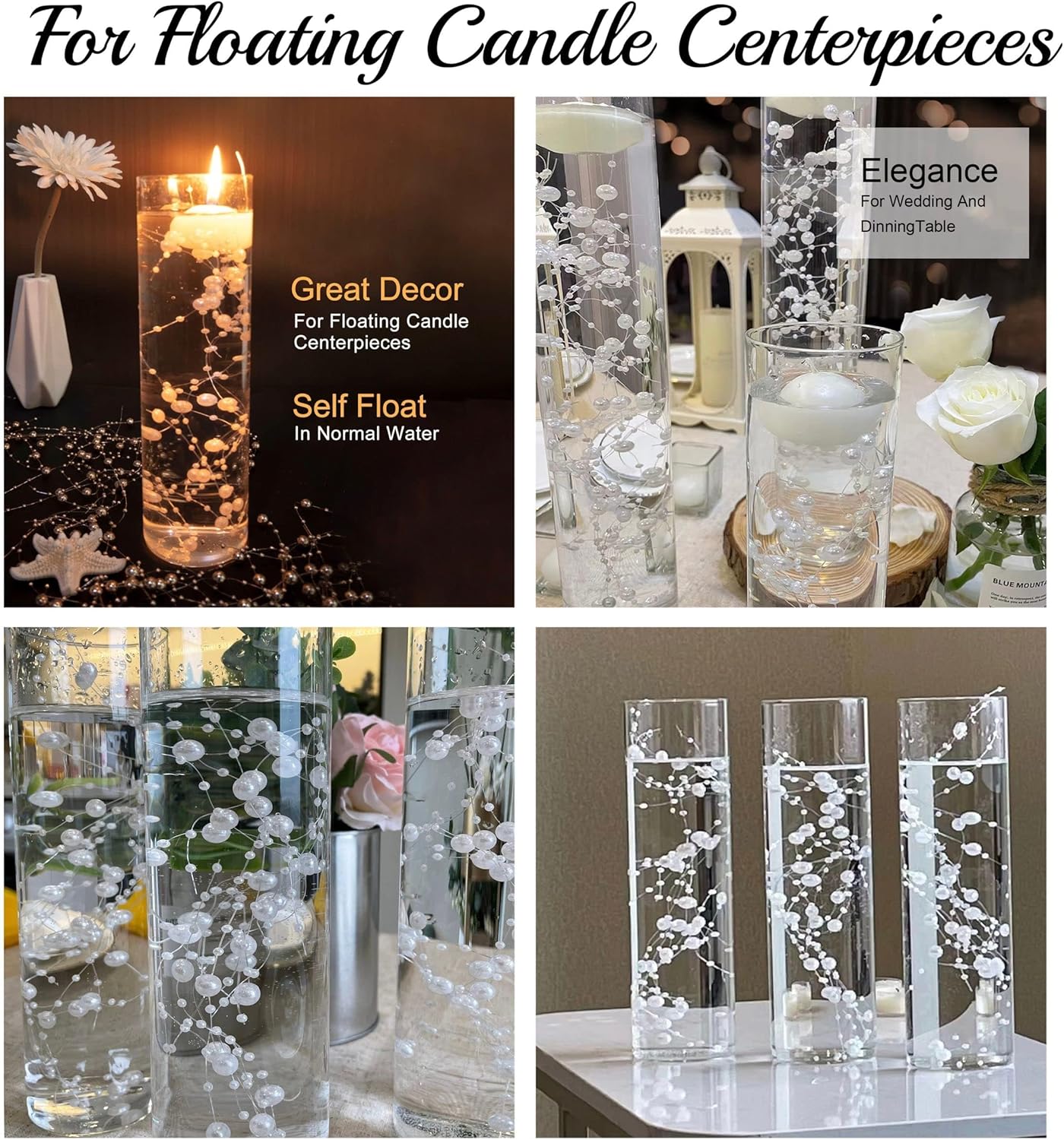 24Pcs White Pearl String for Floating Candles
