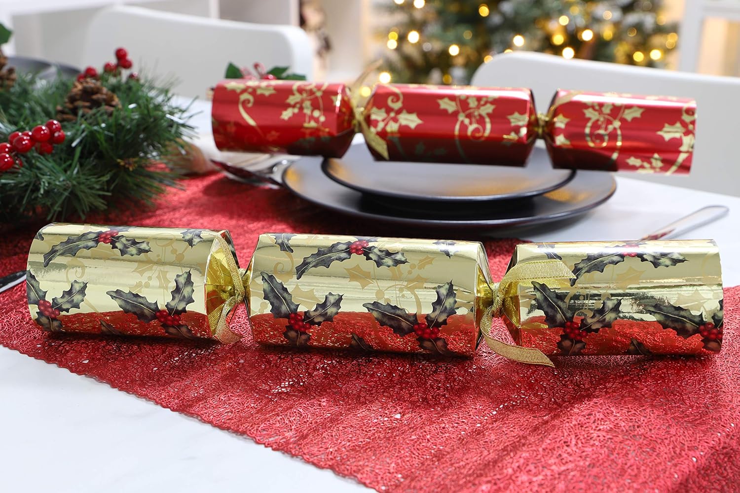 Toyland Pack of 10 Red and Gold Holly Tree Christmas Party Favors